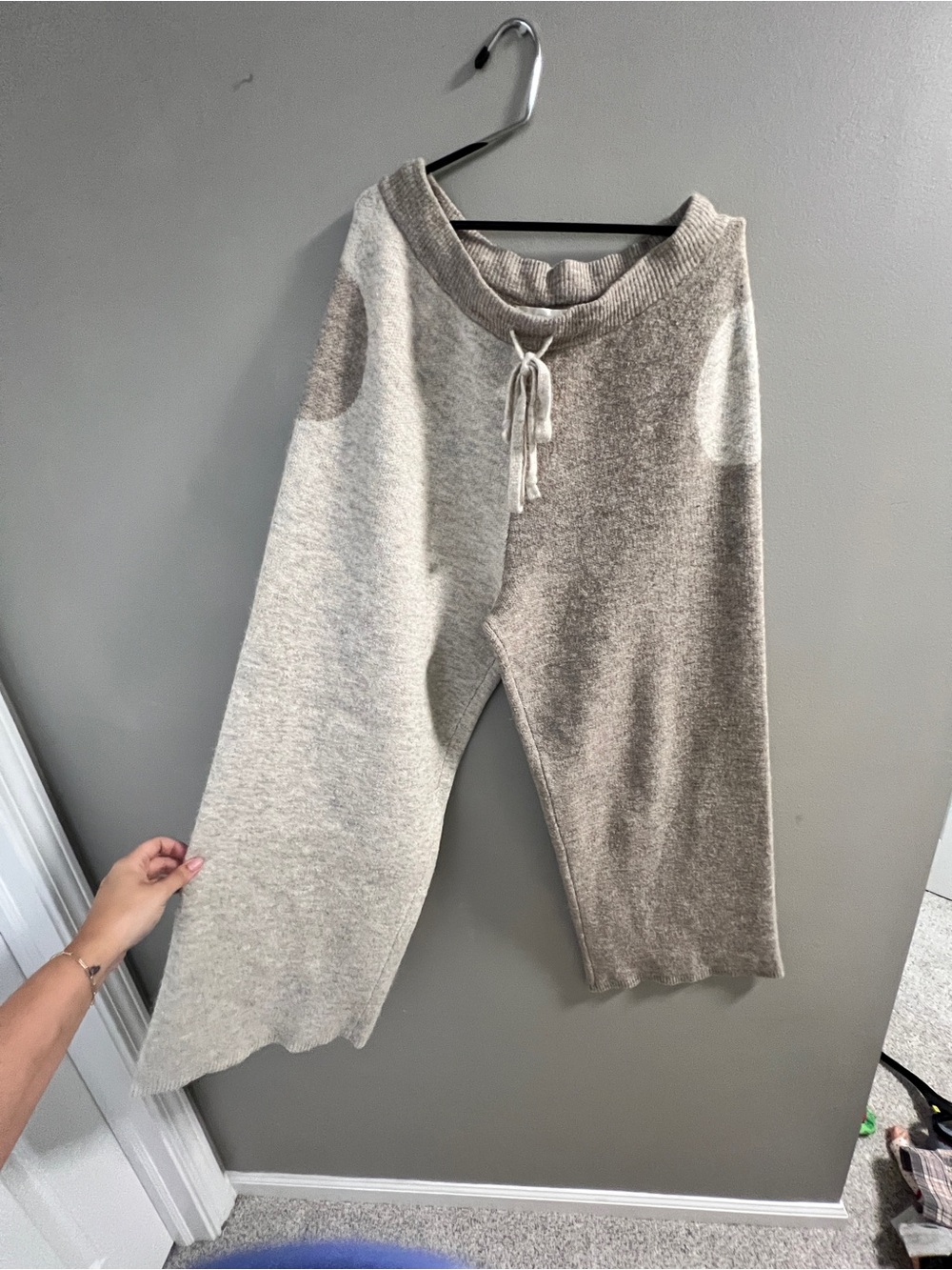 Wide Leg Knit Pants in Two-Tone Taupe